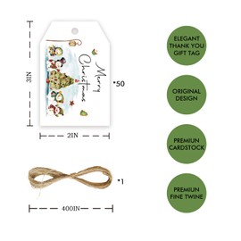 50pcs Christmas Thank You Tags, Snowman Gift Tag with String for Holiday Party, Snow Much Thank You Paper Tags for Christmas Holiday/Winter Party Favors