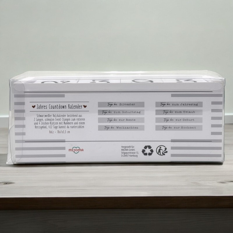 MIJOMA Yearly Countdown Calendar Wooden Cube - Permanent Yearly Table