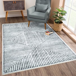 Bloom Rugs Caria Washable Non-Slip 6x9 Rug - Ivory/Black Striped Area Rug for Living Room, Bedroom, Dining Room, and Kitchen - Exact Size: 6' x 9'