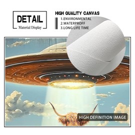 12x16 Inch Frameless Canvas Art, Sci-Fi Western Wall Decor, Unique UFO Painting Gallery Wrap Ready to Hang for Living Room, Man Cave