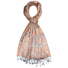 Lorenzo Cana Brand Men's Scarf Natural Fibre Opulent Pattern in Harmonious Colours with Fringes 70 cm x 200 cm, Apricot Pink Pastel Grey