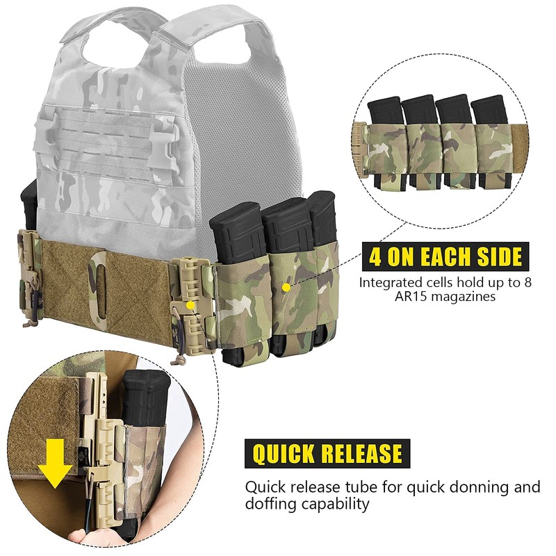 PETAC GEAR Carry Elastic Cummerbund,8 AR Mag Pouches for Vest
