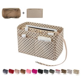 ZTUJO Purse Organizer Insert, Felt Bag Organizer with Metal Zipper, Handbag & Tote Shaper, For Speedy Neverfull Tote, 7 Sizes, Brown polka dots Beige, Mini