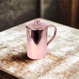 THE Unltd India Handmade Pure Copper Water Jug with Lid & Tumblers – 1.5 L Pitcher for Ayurveda Benefits – Strong Riveted Handle, Traditional Drinkware for Home & Gifting