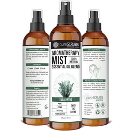 Shake, Mist & Enjoy - pureSCRUBS Premium Eucalyptus Aromatherapy Spray Mist for Room, Body, Linens, 100% Natural Essential Oils Plant Based Formula - 4oz