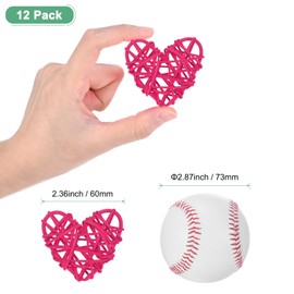 M METERXITY 12-Pack Heart Shaped Wicker Rattan Balls 60mm/2.4 Inch Decorative Rattan Balls Orbs Vase Fillers Bowl Fillers for Christmas/Weddings/DIY Crafts/Home Decor [Rose Red]