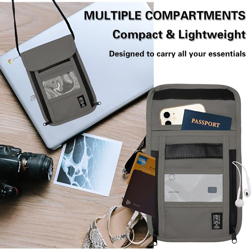 Maiiu Travel Neck Wallet with RFID Blocking – Passport Holder