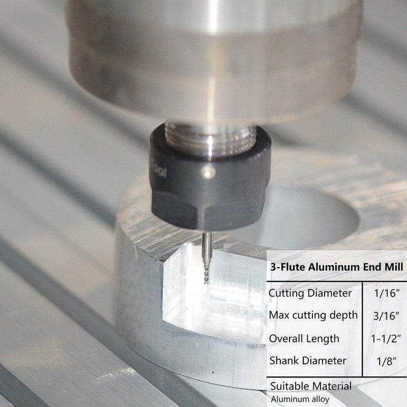 SpeTool 1/8 End Mills for Aluminum 1/16 Cutting Diameter 3