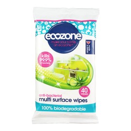 Ecozone Anti-Bacterial Multi-Surface Wipes, Biodegradable Moist Wet Anti Bac Disposable Cleaning Cloths, Sanitising Worktop Natural Vegan Friendly Non Toxic Wipes, Aloe Vera & Cucumber (40 Pack)