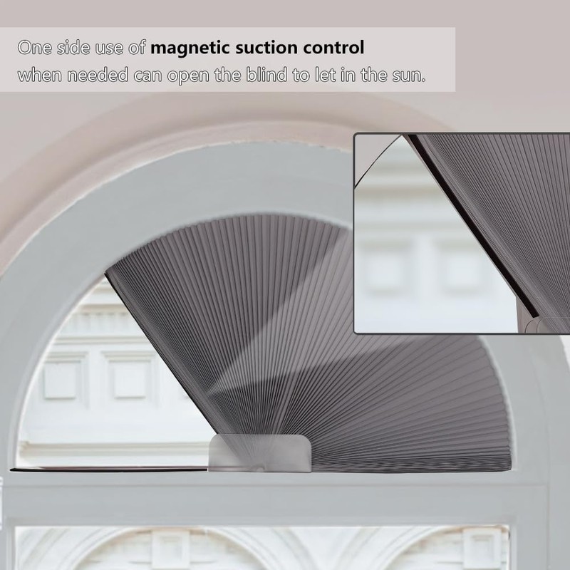 SEEYE Arch Window Blackout Shades, Pleated Fabric Blind (Radius: 24'')