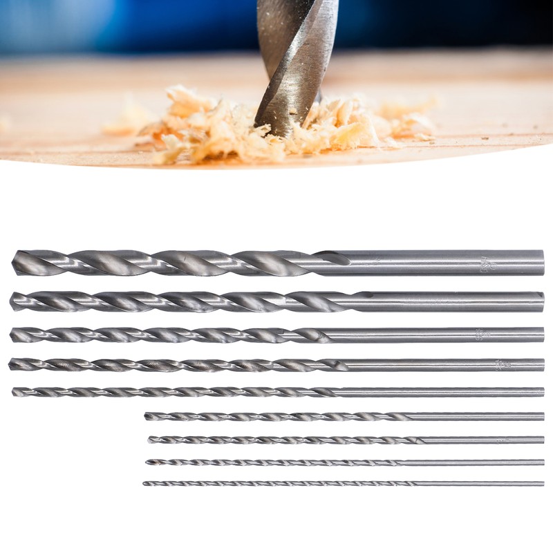 9Pcs Twist Drill Bit Extra Long High Speed Steel Drilling