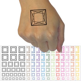 Princess Cut Square Brilliant Gem Diamond Jewelry Temporary Tattoo Water Resistant Fake Body Art Set Collection - Yellow (One Sheet)