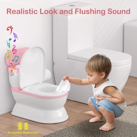 CheerTry 2-in-1 Toddler Potty Training Toilet - Larger Potty Chair & Detachable Training Seat for Boys & Girls Ages 1-3 with Flushing Sound, Wipes Storage, Toilet Paper Holder - Pink