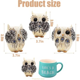Irayin 3 Owl Figurines Decor, Owl Statue Figurine, See No Hear No Speak No Evil Ornaments, Crafted Animal Sculpture, Cute Owls Decoration for Living Room, Office, Bookshelf, Bedroom - White