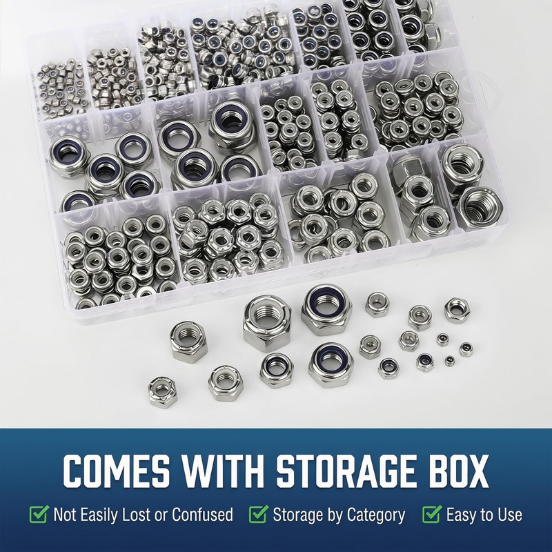 760PCS SAE & Metric Nylon Insert Lock Nuts Kit,Stainless Steel
