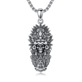 PELOVNY Aztec Jewelry 925 Sterling Silver Mictlantecuhtli Skull Mexico Necklace Mayan Mexican Jewelry Christmas Birthday Gifts for Men Women Unisex