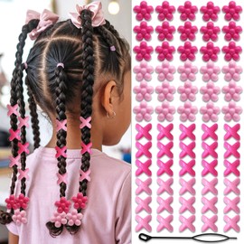 NAISKA 60Pcs Hot Pink Flower Kids Hair Beads Cute Beads for Hair Tiny Hair Beads for Braids Small Pony Dreadlock Beads Loc Beads Acrylic Beads Girls Braid Clips Accessories