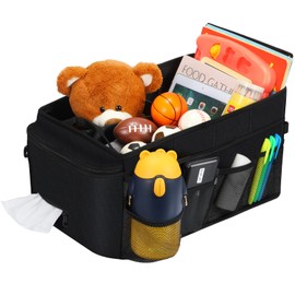 Ldex Car Seat Organizer for Back Seat Front Seat Between Seats,Car Storage Organizer for Kids with Multi- Pockets，Collapsible,cup Holders, Adjustable Dividers(Black)