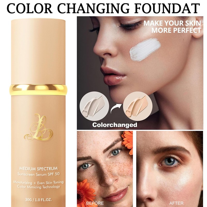 Biomimic Foundation 4 In 1,Medium Spectrum With Spf50+,Color Changing Foundation,