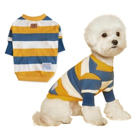 FLOT DESIGNER DOG SWEATSHIRT Premium Materials Tailored Fit Sweater Stripe Trendy Designed and Made in Korea (Yellow/Skyblue) XX-Large