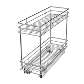 LOVMOR Pull Out Cabinet Organizer and Storage (5" W x 21" D) 2-Tier Pull Out Shelf Storage for Kitchen Base Cabinet Silver(5" W x 21" D, Silver, Roll on Top)