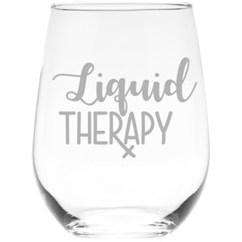 C M Liquid Therapy 17 oz. Stemless Wine Glass - Funny Gift for Men and Women