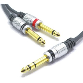 VITALCO 6.3 mm Stereo to 2x 6.3 Mono Jack Cable 1.5 m Large Jack Plug Stereo to 2x Male Large Insert Cable Audio Adapter