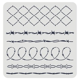 FINGERINSPIRE Barbed Wire DIY Stencil - 11.8x11.8inch 6 Style Iron Gauze Drawing Template for Wall Painting, Reusable Mylar Craft, Window, Chalk Signs