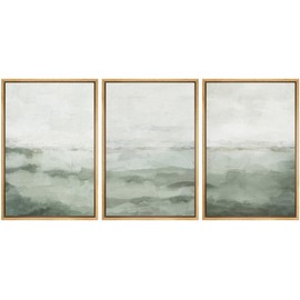MUDECOR Framed Canvas Print Wall Art Sage Green Abstract Prints Minimalist Modern Wall Art Decor for Bedroom - 24"x36"x3 NATURAL