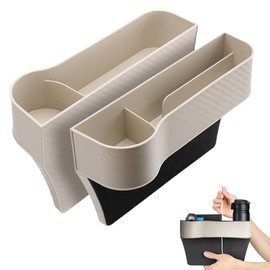SSyang 2 Stücke Auto Aufbewahrungsbox, Auto Aufbewahrungsbox Sitz, 25.8 * 6.1 * 16.4cm, Auto Aufbewahrungsbox Mittelkonsole, Einfache und Schnelle Installation, für Aufbewahrung im Auto (Beige)