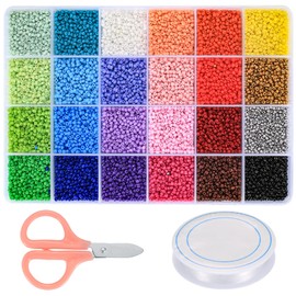 12047 pieces letter beads and glass beads, mini 2 mm rocailles beads with scissors, elastic cords, accessories for bracelets, crafts, jewellery making