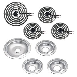 Siwdoy W10196405 W10196406 Chrome Drip Pan Set and MP21YA MP15YA Burner Surface Elements, Compatible with Whirlpool Range Oven