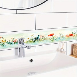 HOMETITUTE Wallpaper Border Peel and Stick Decorative Wall Trim Self Adhesive Wildflower Accent Strip for Bedroom Living Room Kitchen Mirror Frame Hallway 4x196 Inch Pastoral Watercolor Floral