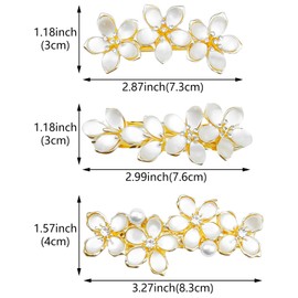 3 Pcs Flower Opal Hair Clips Gold Pearl Rhinestone Crystal Hair Barrettes Fancy Vintage Hair Pins French Elegant Ponytail Holder Wedding Bridal Hair Jewelry Accessories for Women Girls