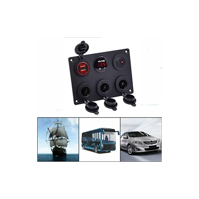 Riloer 12 V Car Control Switch Panel Voltmeter Dual USB