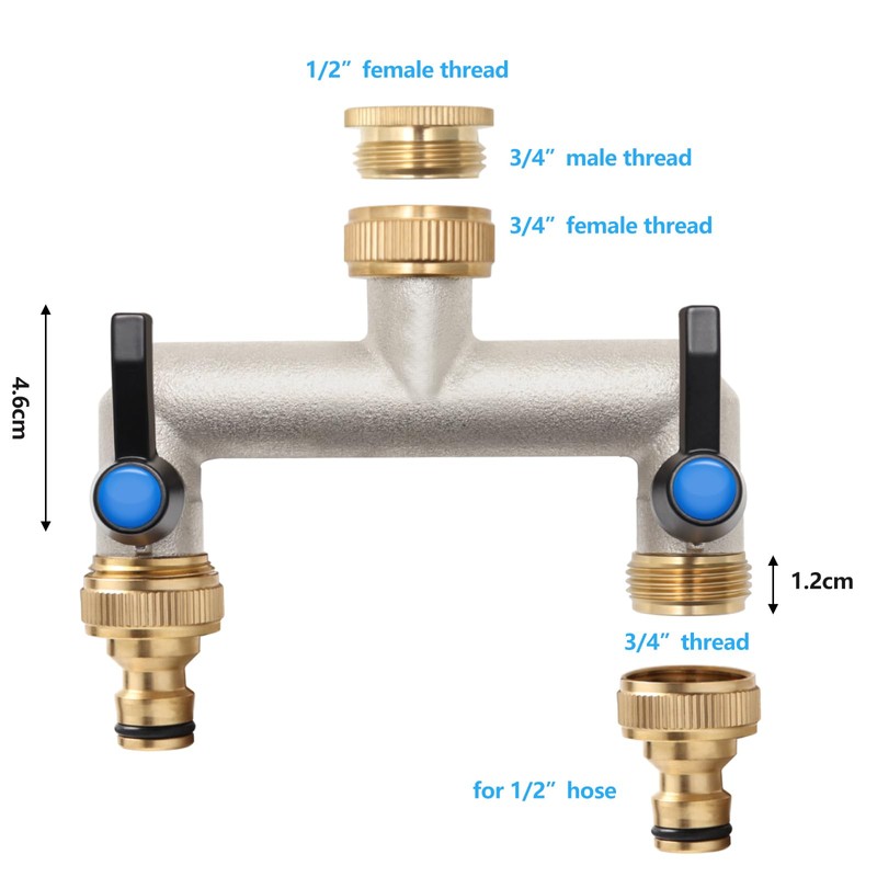 Water Distributor 2 Way, Brass Water Connection Distributor, Extended Handle