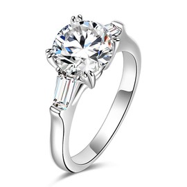 espere Sterling Silver 2 Carat CZ Baguette Round Solitaire Engagement Ring Bridal Wedding Jewelry (6.5)