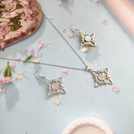 Dishowme Star Cross Necklace Earrings Sets Celtic Knot Moon Crescent Pendant Necklace Chain Punk Half-moon Dangle Crucifix Jewelry for Women