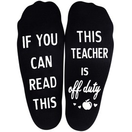 Lakatay If You Can Read This Teacher is Off Duty Funky Socks Teacher's Gift for Holiday Novelty Cotton Socks Gaming Socks Soft Unisex Sock Funny Christmas Gifts for Men Women Teacher