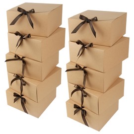 GXFCING Gift Box with Lid, 20 x 20 x 10 cm, Large Kraft Cardboard Gift Box, Brown Gift Box for Wedding, Birthday, Christmas, Party, Gift Packaging, Pack of 10