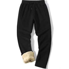 MANLUODANNI Men's Winter Warm Fleece Sherpa Lined Sweatpants Thermal Track Jogger Pants with Pockets, 46Black3-L