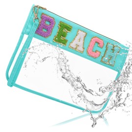 Clear Makeup Bag for Women Men, Small Make Up Bag Nylon for Lady, PVC Toiletry Bags for Travel, Zippers Makeup Bags with Handles, Blue Cosmetic Bags for Receiving Cosmetics Toiletries (Blue)