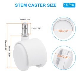 PATIKIL 2 Inch Office Chair Wheels Set of 5 Gaming Chair Wheels Replacement 7/16" x 7/8" Smooth Quite Rolling Caster Wheels 110 Lbs Per Wheel Universal Fit for 99% of Chairs, White