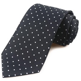 Rosiika Men's Classic Black Silk Ties White Polka Dots Polyester Dress Business Formal Necktie for Big Boys