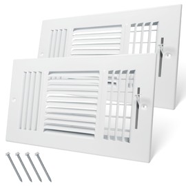 10 x 6 Inch (Duct Opening) 3-Way Vent Casing White Sidewall and Ceiling Exhaust Covers, Rugged Solid Steel HVAC Covers 2 Pack
