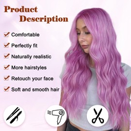 NAYOO Long Purple Wavy Wig for Women 26 Inch Middle Part Curly Wavy Wig Natural Looking Synthetic Heat Resistant Fiber for Daily Party (Purple)