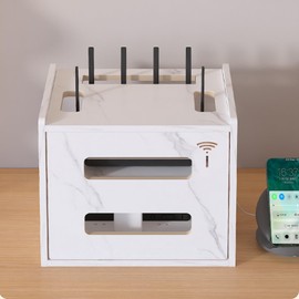 Hoernflk Desk WiFi Router Storage Box,Wireless Router Storage Cabinet, Fences Shelf,Household Power Cord Arrangement Box for Bedroom Living Room,B_2