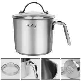 1.5 Quart Stainless Steel Saucepan with Pour Spout, Saucepan with Glass Lid, 6 cups Burner Pot with Spout - for Boiling Milk, Sauce, Gravies, Noodles