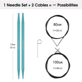 Circular Needles US Size 7 (4.5mm) Interchangeable Circular Knitting Needle with Cable 32" (80cm) & 40" (100cm) Aluminum Metal Knitting Needle