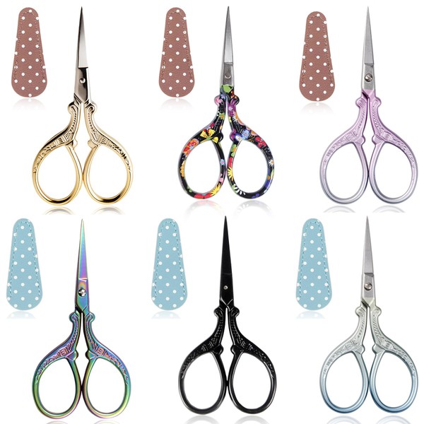 BIHRTC 6Pairs 3.6inch Small Crochet Scissors with Leather Cover Stainless